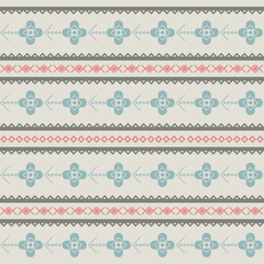Retro seamless pattern with triangles, floral and decorative obj