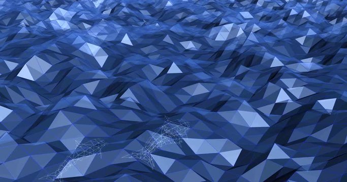 Animated sea of triangles and dolphins swimming and jumping out of the water