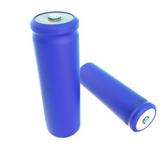 Blue lithium batteries on white background 3d render
