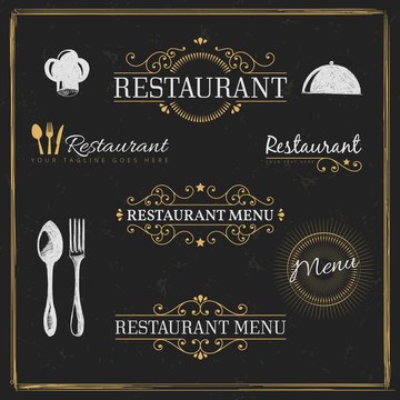 Golden restaurant badges in retro style