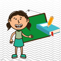 kid with chalkboard and pencil  isolated icon design