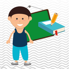 kid with chalkboard and pencil  isolated icon design