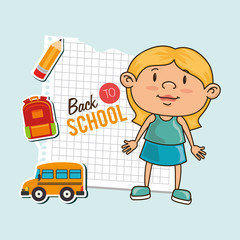 kid back to school on notebook paper isolated icon design