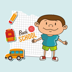 kid back to school on notebook paper isolated icon design