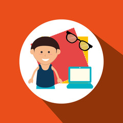kid with laptop computer and glasses  isolated icon design