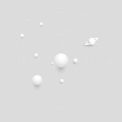 Solar system, 3d Planets on orbits -White color with shadows