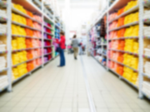 Abstract blurred colorful supermarket aisle