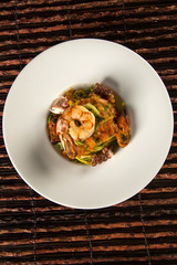 dish of linguine with seafood. Typical Sicilian cuisine.