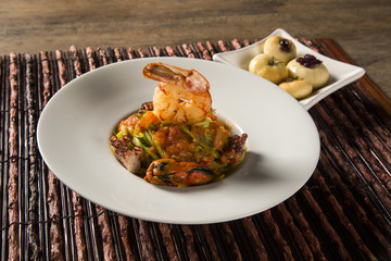 dish of linguine with seafood. Typical Sicilian cuisine.