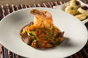 dish of linguine with seafood. Typical Sicilian cuisine.