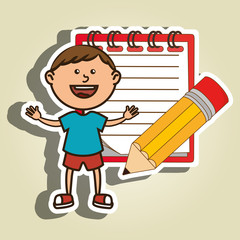 kid with notebook and pencil  isolated icon design