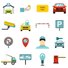 Flat parking icons set. Universal parking icons to use for web and mobile UI, set of basic parking elements isolated vector illustration