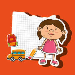 kid back to school on notebook paper isolated icon design