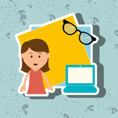 kid with laptop computer and glasses  isolated icon design