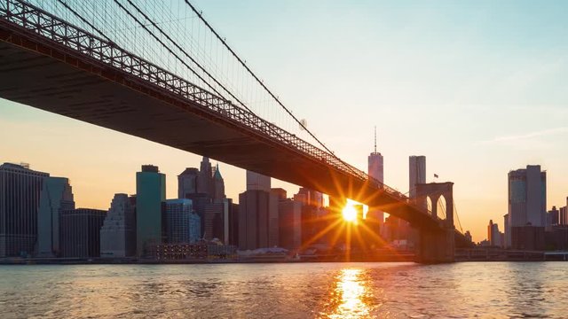 Time-lapse of the Brooklyn Bridge at Sunset in New York City