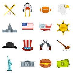 Flat USA icons set. Universal USA icons to use for web and mobile UI, set of basic USA elements isolated vector illustration