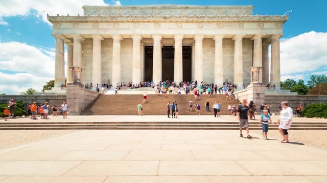 Timelapse of people visiting the Lincoln Memorial in Washington DC