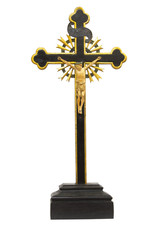 Antique wood crucifix on white background