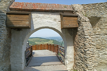 View of superior entrance at the citadel ruins of Deva, Romania