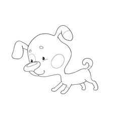 Cute puppy character. Cartoon dog runs. Coloring book