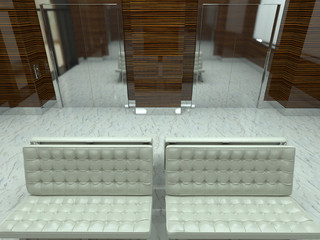 3d rendering of the elevator. Elevator doors