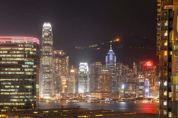 Fototapeta na wymiar Hong Kong Skyline and Victoria Harbour at night from Tsim Sha Tsui on Kowloon, Hong Kong.