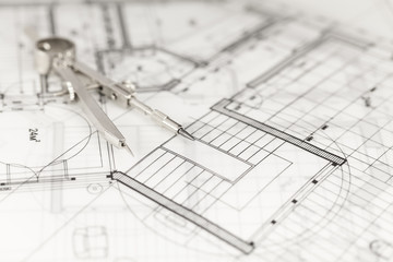 architecture blueprint -  house plan & compass