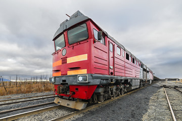 Fototapeta na wymiar The diesel locomotive is a freight train.