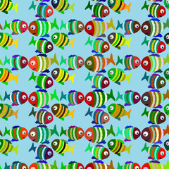 Seamless pattern with cute abstract fishes