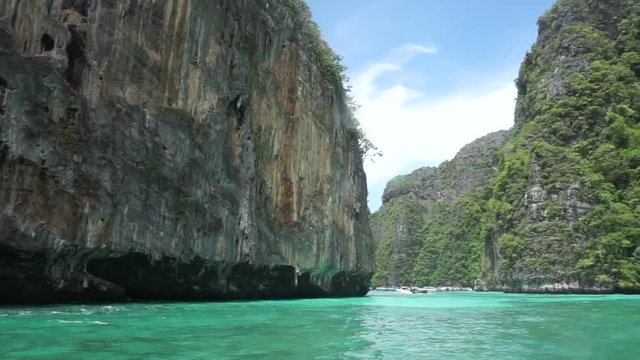 Bird nest cave in Koh Phi Phi island, Thailand. Beautiful mountain in green ocean