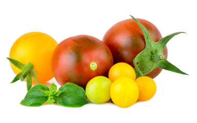 Tomatoes red and yellow organic vegetables on white background
