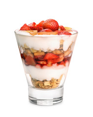 Glass of fruit and yogurt parfait - obrazy, fototapety, plakaty