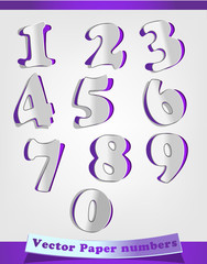 Purple vector paper numbers. Math font elements
