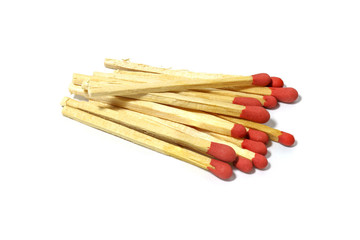 Close up of group red match stick isolated on a white background