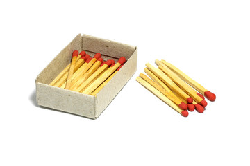 Close up of group red match stick with box isolated on a white background