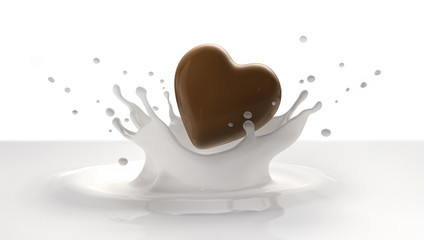 Schokoladenherz in Milch fallend
