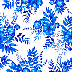 blue and white pattern with flowers - 117463389