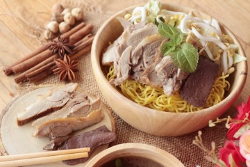 Duck noodle with vegetable and soup delicious.