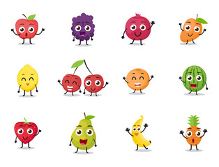 cartoon fruits characters with different poses 