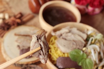 Duck noodle with vegetable and soup delicious.