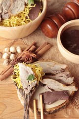 Duck noodle with vegetable and soup delicious.