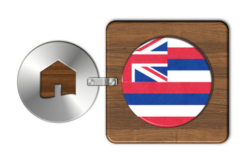 Fototapeta na wymiar Simbolo casa in acciaio e legno con bandiera Hawaii