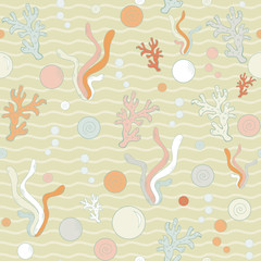 Vector abstract sea algae seamless pattern with marine plant