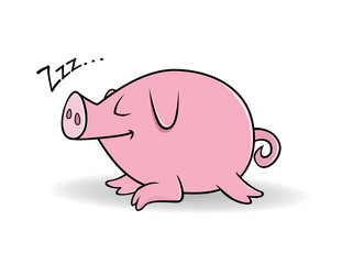 cartoon vector illustration of a sleeping pig 