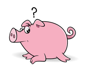 cartoon vector illustration of a wondering pig 