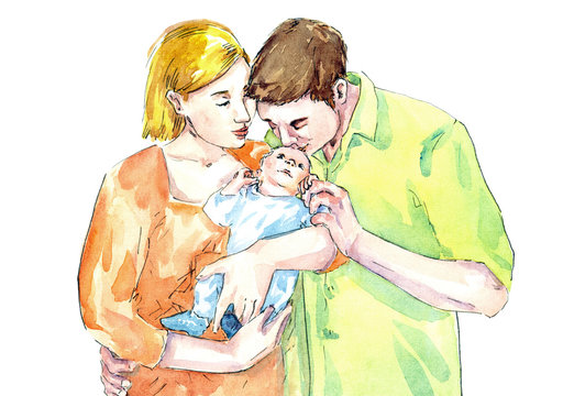 Hand painted Watercolor Illustration «A family»