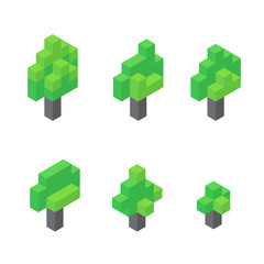 Isometric trees design, vector illustration