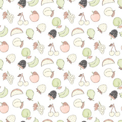 Fruit vector background.Vector fruits seamless pattern hand draw in doodle style