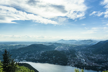 .panorama of a branch of Como Lake photographed from the terrace