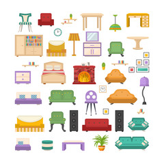 Furniture icon set in flat style isolated on a white background